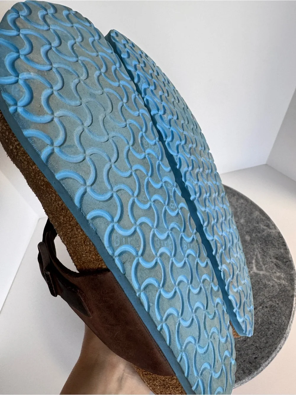 Birkenstocks Gizeh Dark Brown Leather Sandals Blue Soles 45